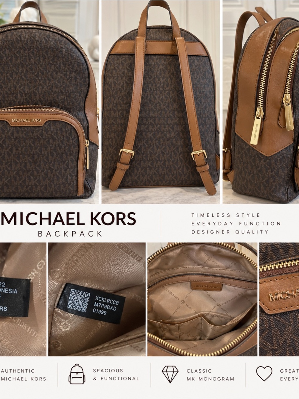 Michael Kors Brown MK Monogram Backpack